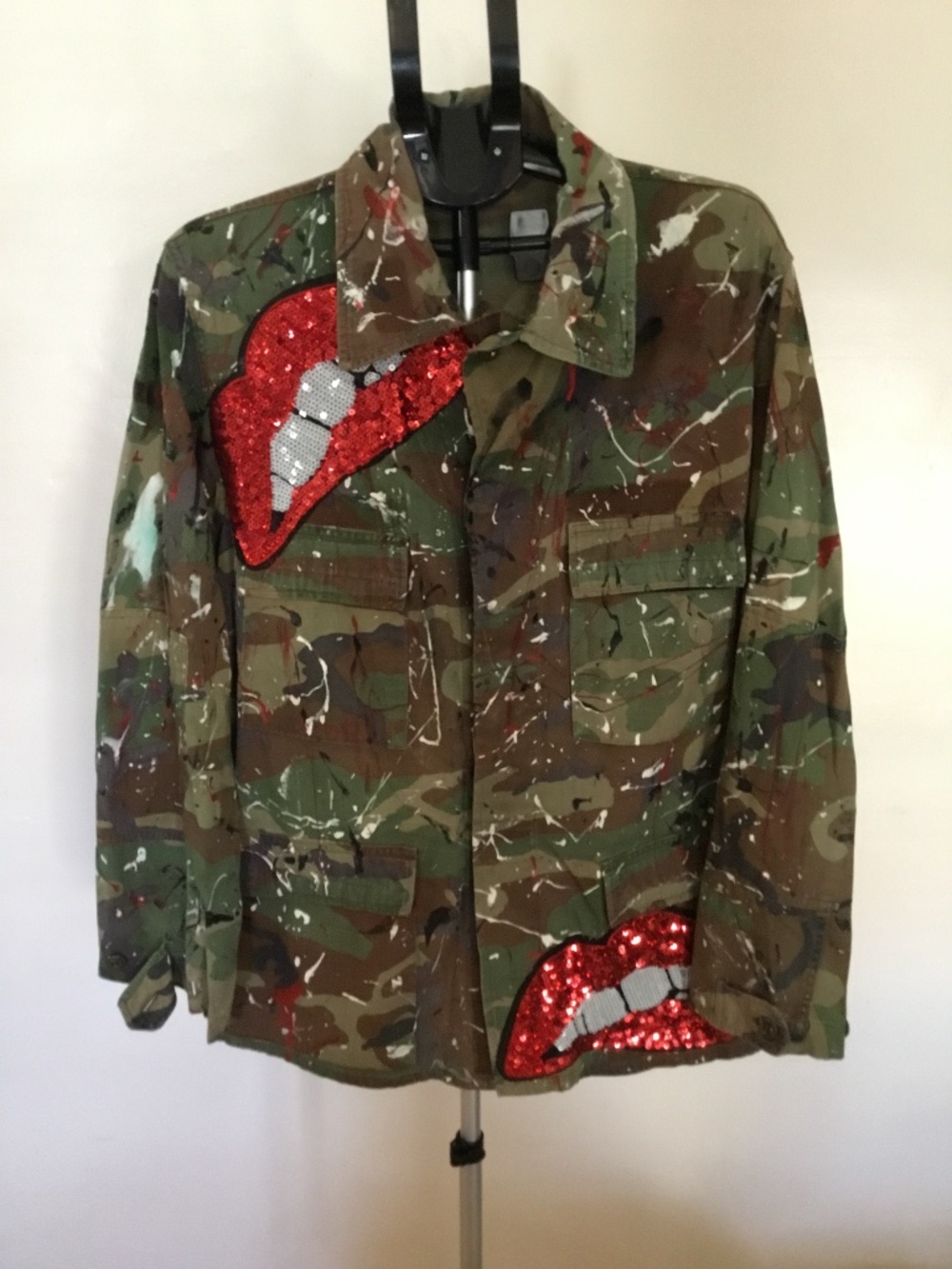 Men’s X-large Custom Made Embellished Oversized Camouflage Combat Coat